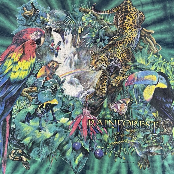Vintage 90's Rainforest Saint Louis Zoo T Shirt 2XL Tie Dye Double Sided Graphic - Picture 9 of 10